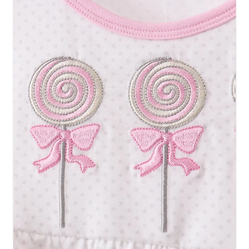 RARE Abby & Evie PINK LOLLIPOP EMBROIDERY RUFFLE SHORTS SET Girls Size 3T NWT